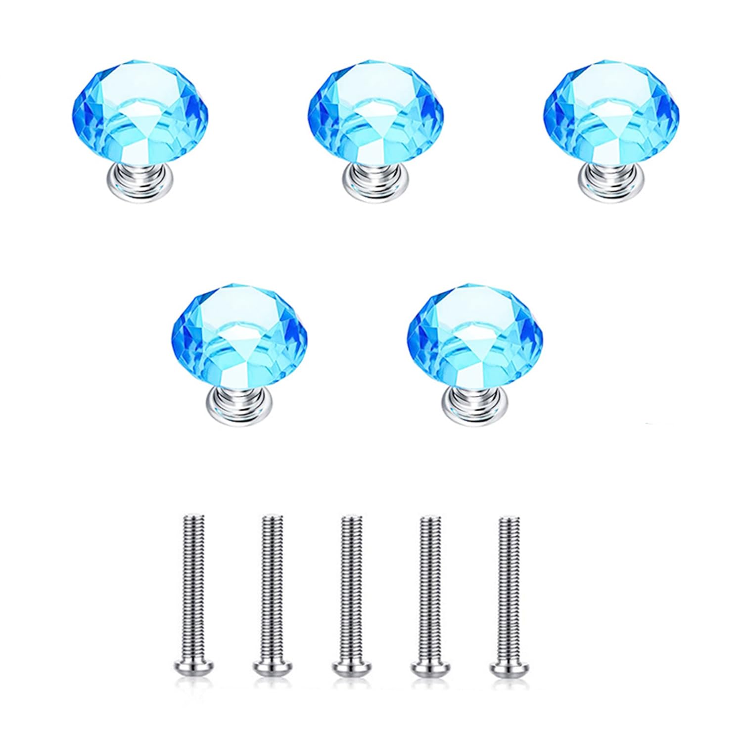Maxmoral 5PCS Blue 30MM Crystal Knob Glass Drawer Pull Diamond Shaped Cabinet Knob with Screw for Dresser Wardrobe Cupboard Bedroom Kitchen Furniture Decoration
