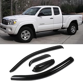 Side Window Wind Deflector, 4pcs Out-Channel Tape-On Nice Rain Guards Set, Window Visor fit for 2005-2015 Toyota Tacoma Extended cab (Access cab) TY4P07