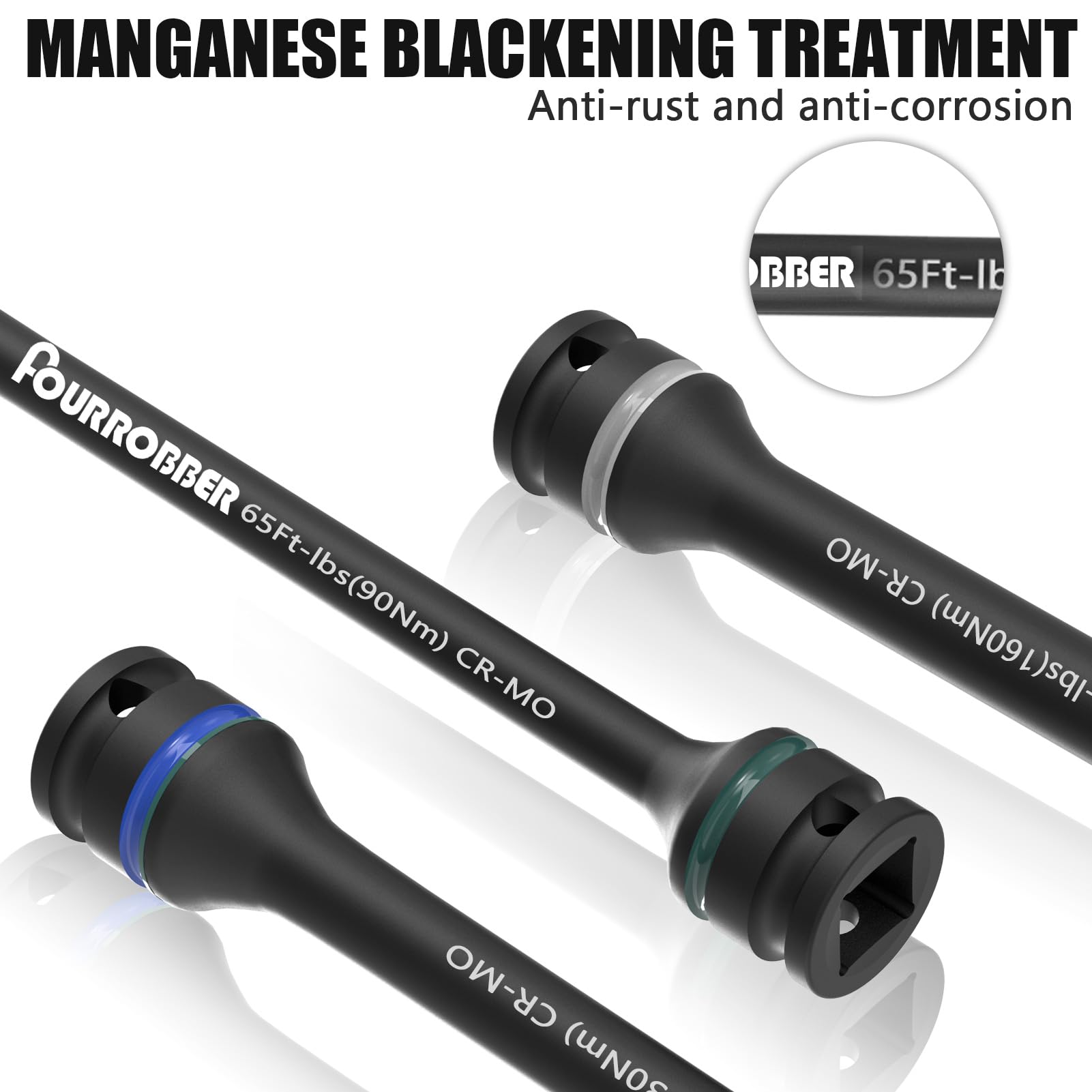 1/2-Zoll-Antriebs-Drehmomentbegrenzungsverlängerungsstangen-Set, 5-teiliges Radmutter-Drehmomentstift-Set mit farbcodierten 90-190 NM Drehmomentstäben