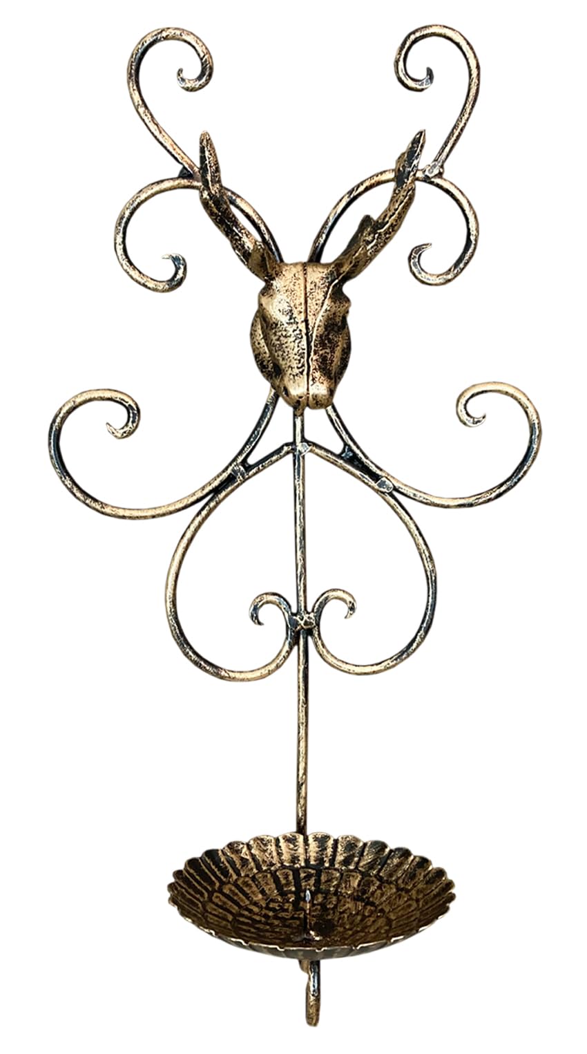 Ablerhomes Decor Bronze Stag Sconce Stag Head Candle Holder Wall Mounted Deer Antler Vintage Retro Style Metal Distressed Home Décor Lighting Holder (Bronze Stag Sconce)