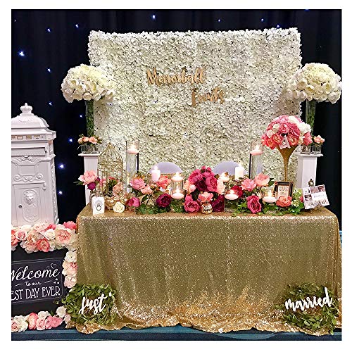 Best Deal Cheap 🛒 B-COOL Gold Rectangle Sequin Tablecloth 90x156-Inch Sparkly Wedding Tablecloth Long Glitter Table Overlays for Event Party Banquet