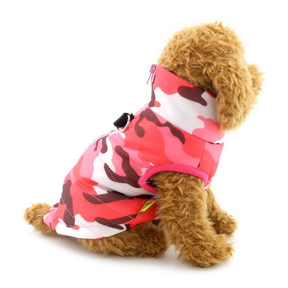 SELMAI Camo Waterproof Small Dog Cat Winter Coat Quilted Vest Jacket Harness with D-ring Pet Puppy Puffer Coat Chihuahua Cold Weather Clothes Girl Apparel Hot Pink S - Image 3