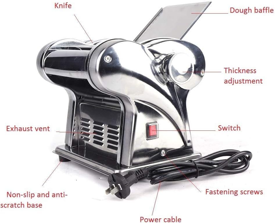 Pasta Maker Machine Dumpling Dough Skin Noodle Making Pasta Maker Dough Roller Noodle Cutting Machine for Spaghetti, Fettuccini, Lasagna or Dumpling Skins (Electric Pasta Maker 135W 110V)