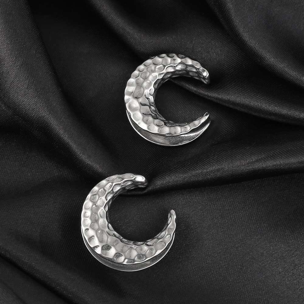 1 Pair Classic Moon Saddle for Stretched Ears Hypoallergenic 316 Stainless Steel Ear cuff Tunels plugs 00G 8mm-25mm(0G-1'') Body Piercing Jewelry