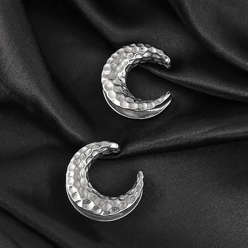 Miniatura 3 de LADEMAYH 2Pcs Hypoallergenic Stainless Steel Saddle Gauge Earrings Ear Plugs Gauges for Ears, Size 0g - 1 inch Ear Tunnels, Meteorite Design Ear