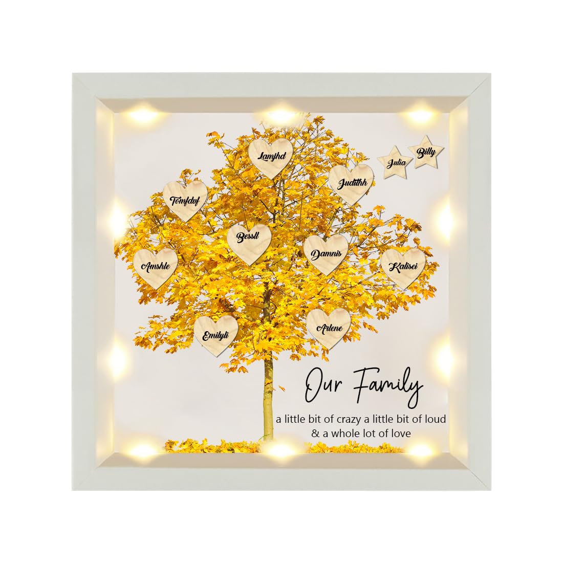 Personalized Name Family Tree Shadow Box with Lights,Custom LED Memory Wooden Shadowbox with Kids Name Picture Frame Display Case,Christmas Birthday Gift for Mom Nana Grandma,Style 2