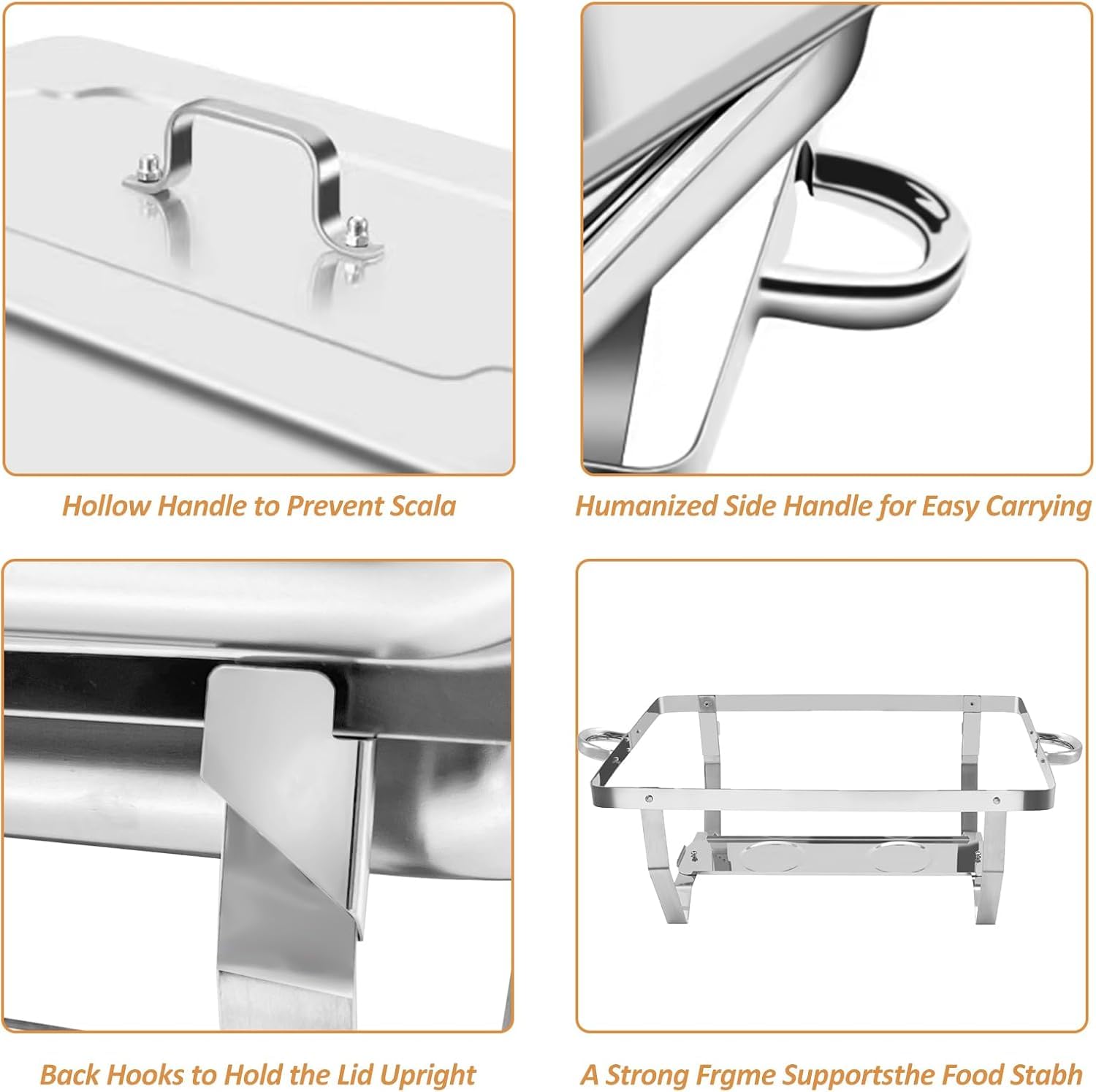 2/4/6 PCAcciaio Inossidabile Chafing Dish Buffet Set, 9L Acciaio Inox Rettangolari Catering Server, Anti Scaldabagno Buffet Scaldabagno Scaldabagni, per Party, Feste, Matrimoni, Banchett, Argento