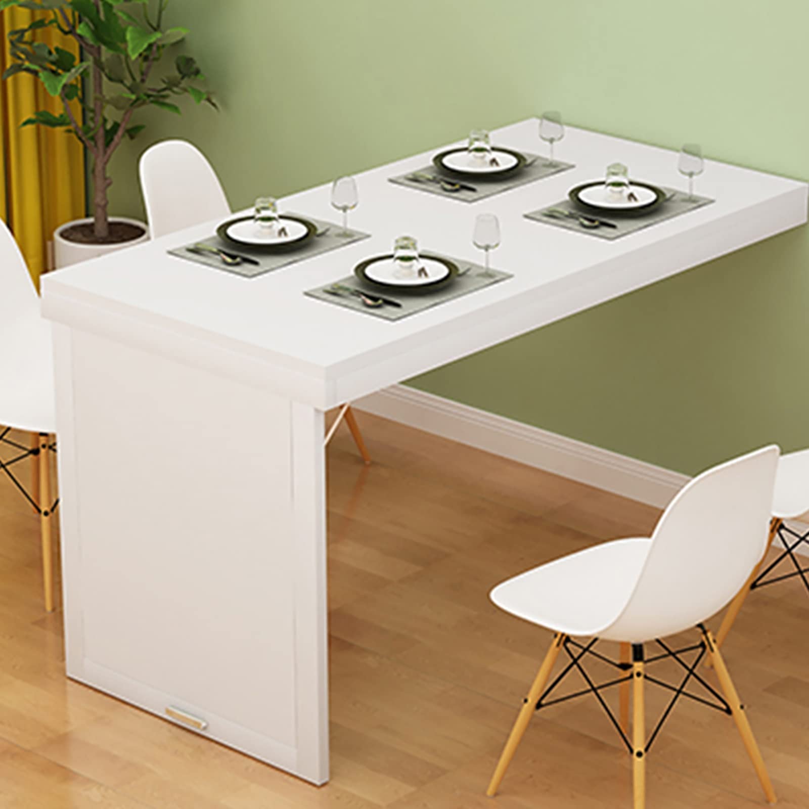ZBBGTJK Wall-Mounted Drop-Leaf Table, Folding L-Shape Desk, Space-Saving Wooden Wall Table, Collapsible Floating Writing Desk, Compact Wall-Mounted Table for Small Spaces.