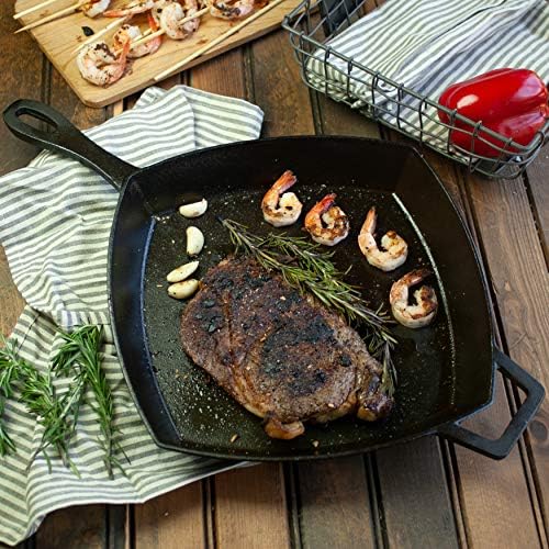 Bayou Classic 7433 12-in Square Cast Iron Skillet Features Helper Handle Perfect For Breakfast Pan Frying Sautéing and Baking - Thumbnail 3