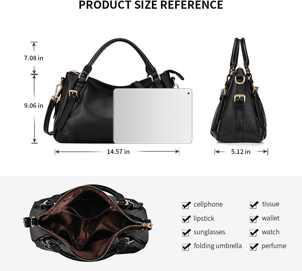 Kattee Women's Soft Genuine Leather Satchel Purses Top Handle Crossbody Bags Ladies Designer Medium Size Hobo Handbags
