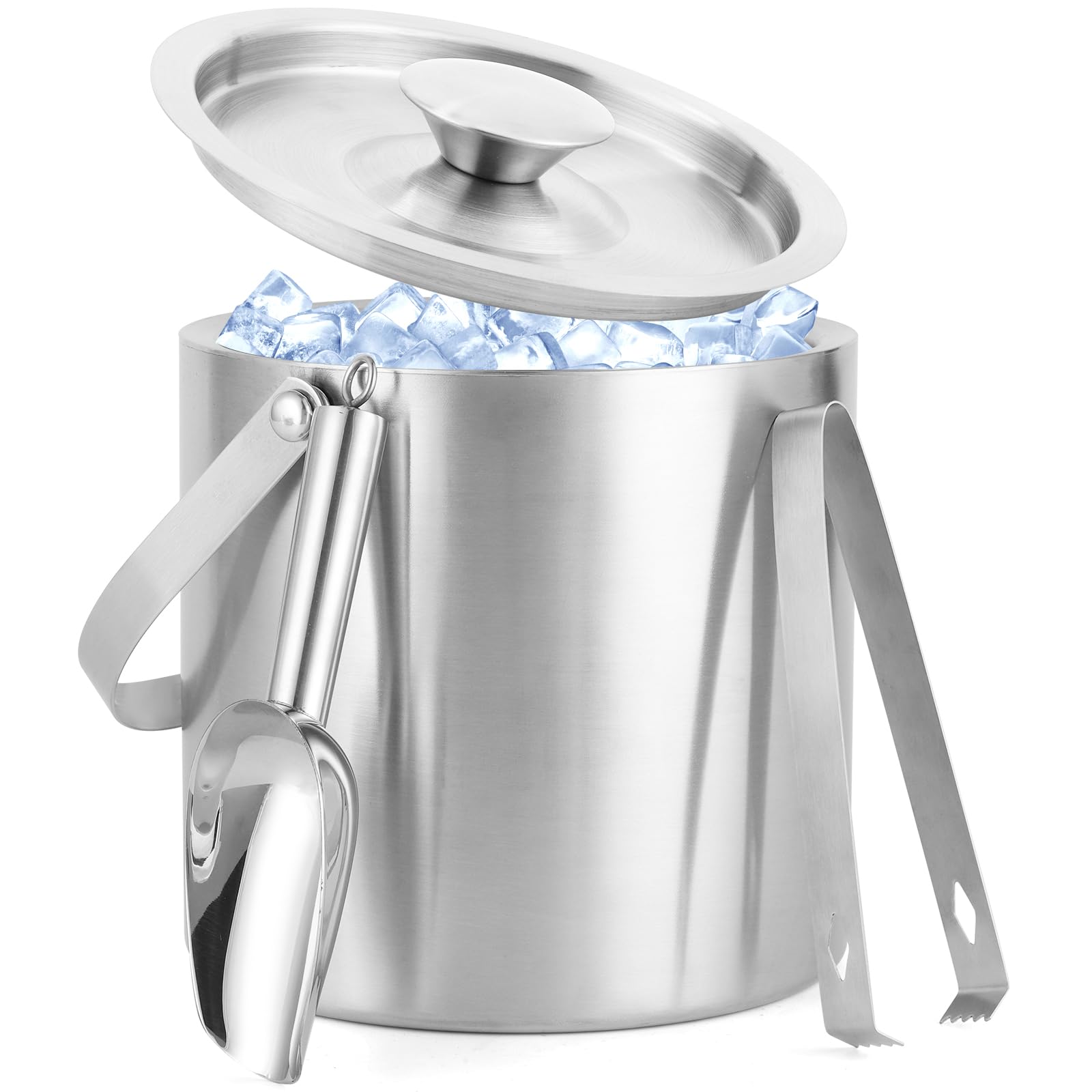 Yuhiokh 3L Stainless Steel Ice Bucket - Double Wall Insulated for Longer Lasting Ice. Ideal for Champagne, Wine, Cocktails. Includes Lid,Tongs and Scoop