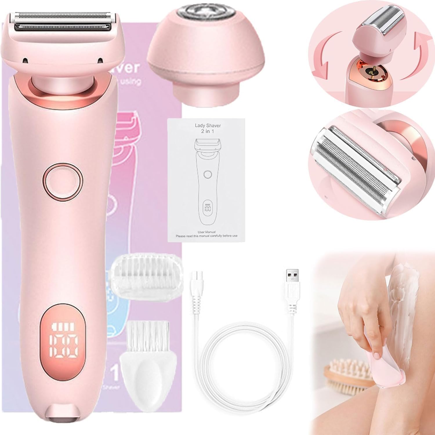 SilkGlide Pro, rasoio elettrico Livora, rifinitore per capelli 2 in 1 da donna IPX7 impermeabile per uso bagnato e asciutto (Rosa)