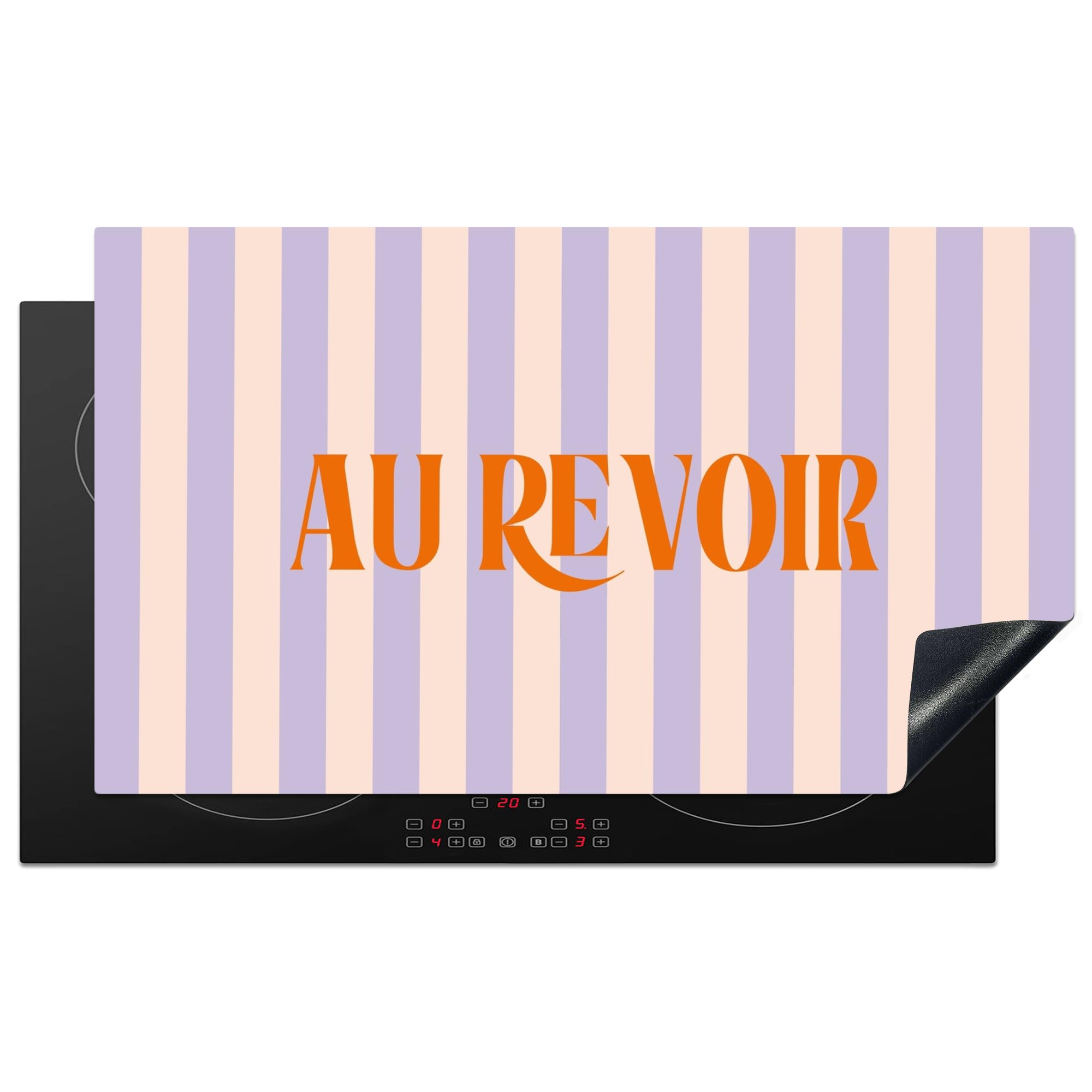 KitchenYeah© Protege Couvre Plaque De Cuisson Décoration Cuisine Tapis Protection Protecteur Induction 91x52 cm Lila - Orange - Rayures - Au revoir
