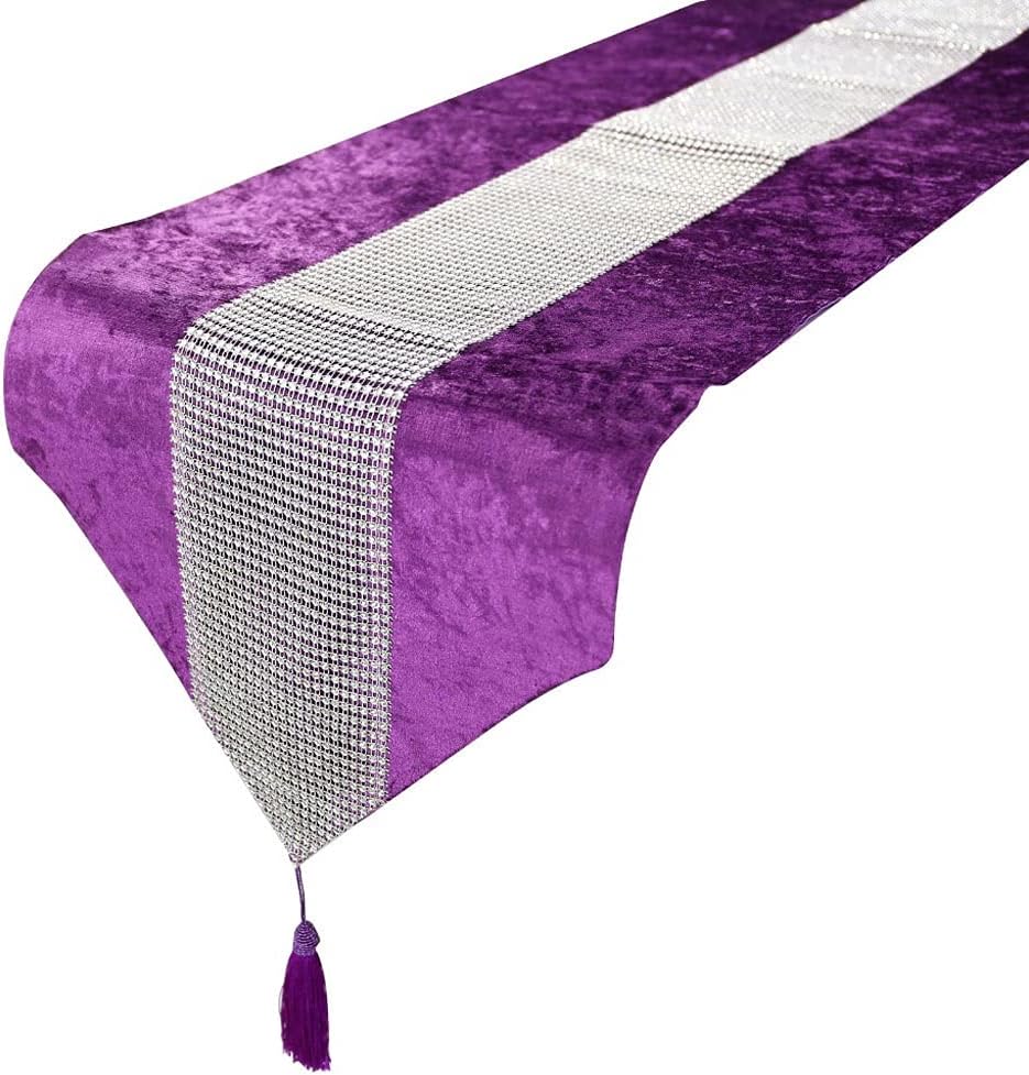 3 Colors Thick Velvet Chenille Satin Tassel Edge Table Decorations Wedding Party Supplies (Color : Purple, Size : 32x180cm) (Purple 32x250cm)
