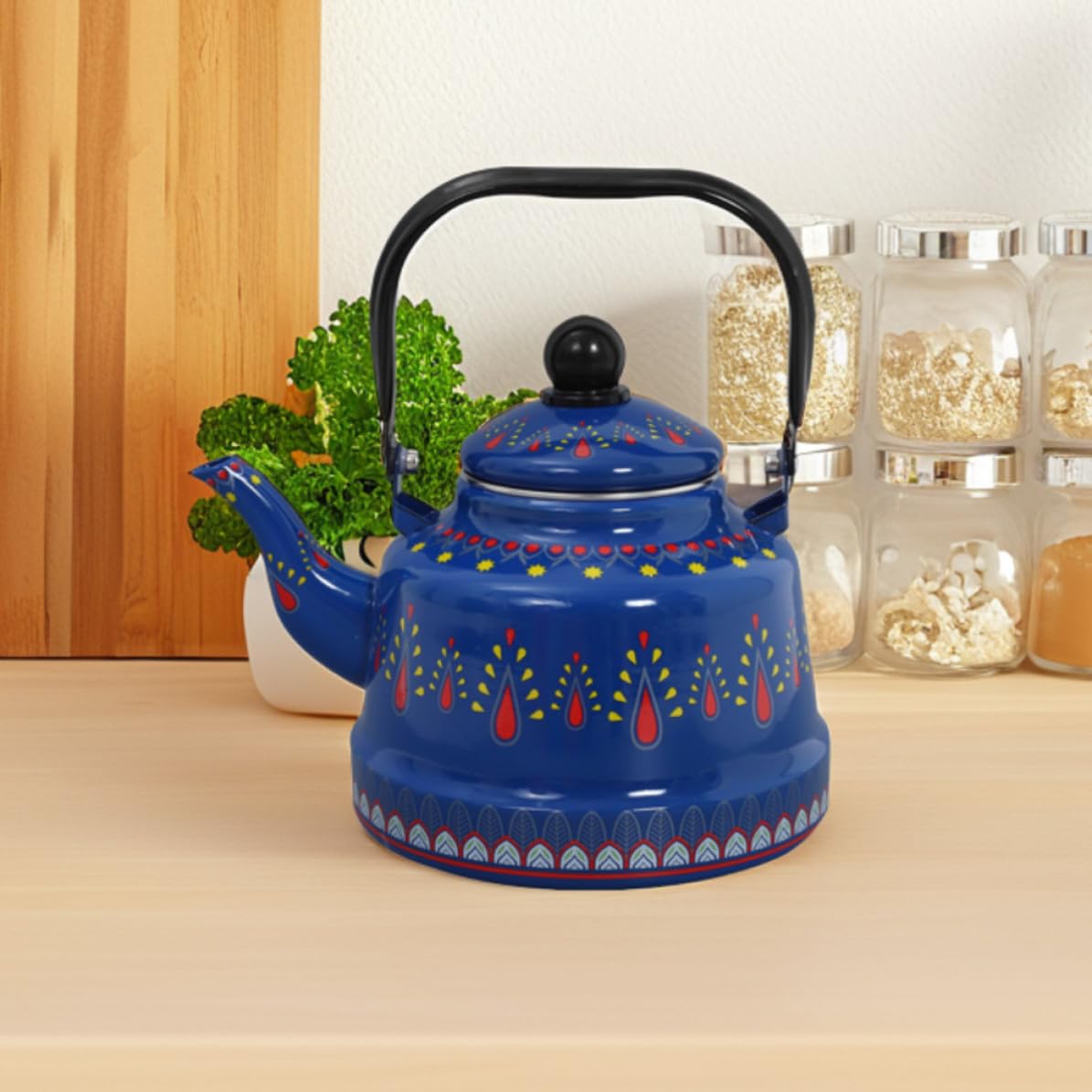 jojofuny Tetera Esmaltada Vintage de 1.7 L para Hervir Agua Rápido en Cocina, Hervidor de Agua con Diseño Retro y Uso Versátil para Hogar y Camping