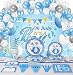 Baby Shower Decorations For Boy - 248 PCS Party Supplies Including Plates,Cups,Tableware,Napkins,Tablecloth,Invitation Card,It's A Boy Elephant Banner, Paper Lanterns, Honeycomb Balls,Balloons,Tissue Paper Fans,Service 24