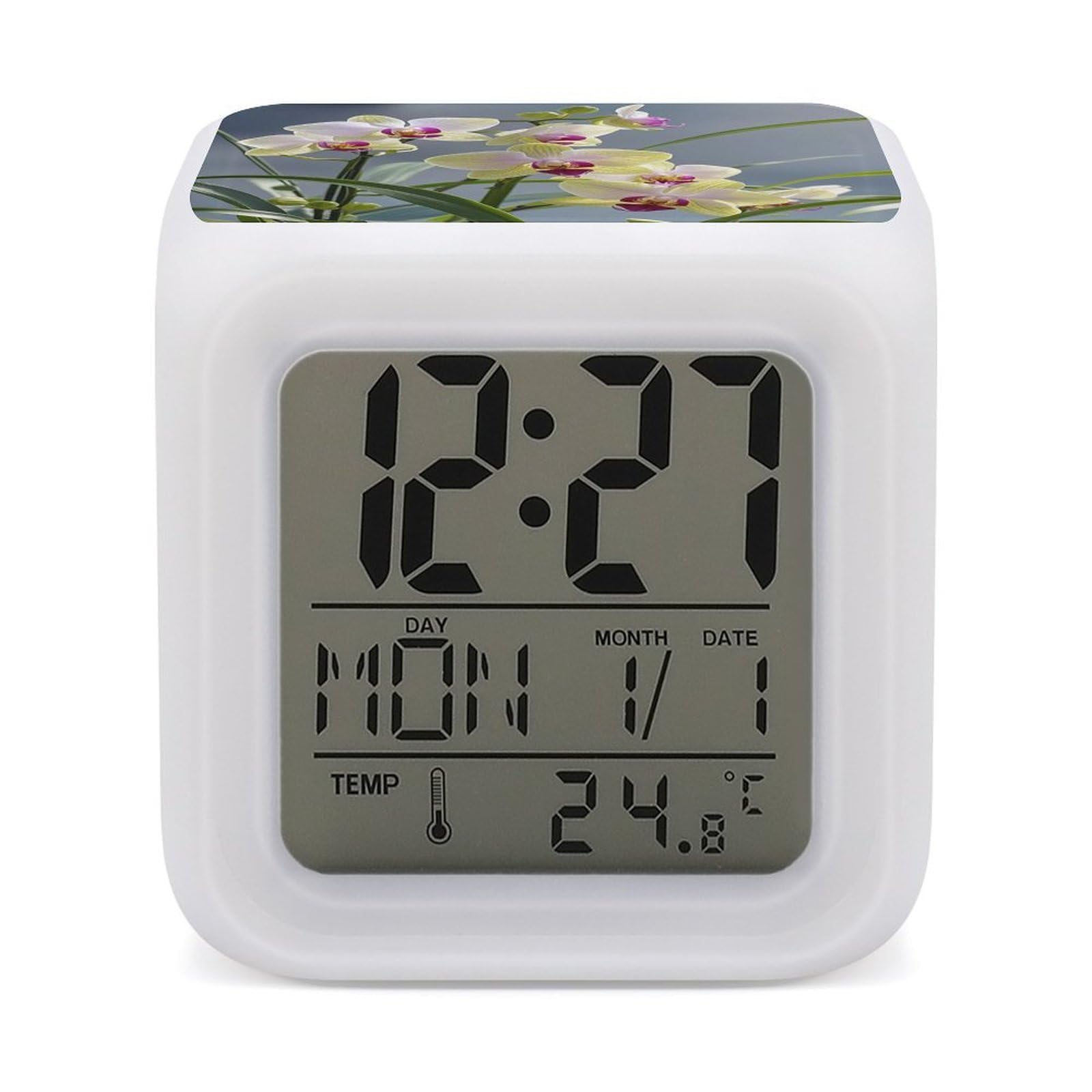 VstaDank Colorful Orchids Flower Alarm Clock Alarm Clock with 7 Color Changing Digital Clocks for Bedrooms Sleep Training Clocks with Large Display for Office Kitchen Living Room