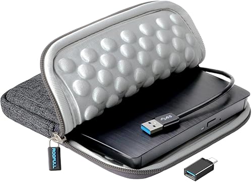 ROOFULL Unidad externa de CD DVD -RW USB 30 Tipo-C portátil CD ROM DVD Grabador de disco óptico Reproductor de escritor con estuche protector de