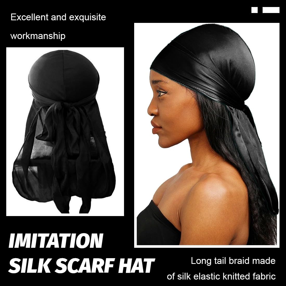 3 Pezzi Fasce Lunghe Durag Unisex Durag Fasce Larghe per Capelli da Pirata per la Perdita dei Capelli Cappello Turbante, Traspirante Morbido Elastico Bandana Wave Cap Copricapo a Coda Lunga