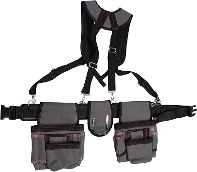 GOTOTOP Mens Tool Belt, 600D Oxford Fabric, Tool Belt Bag with Adjustable Waist Strap, Grey, 29.53 Inches, Tool Belts for Construction