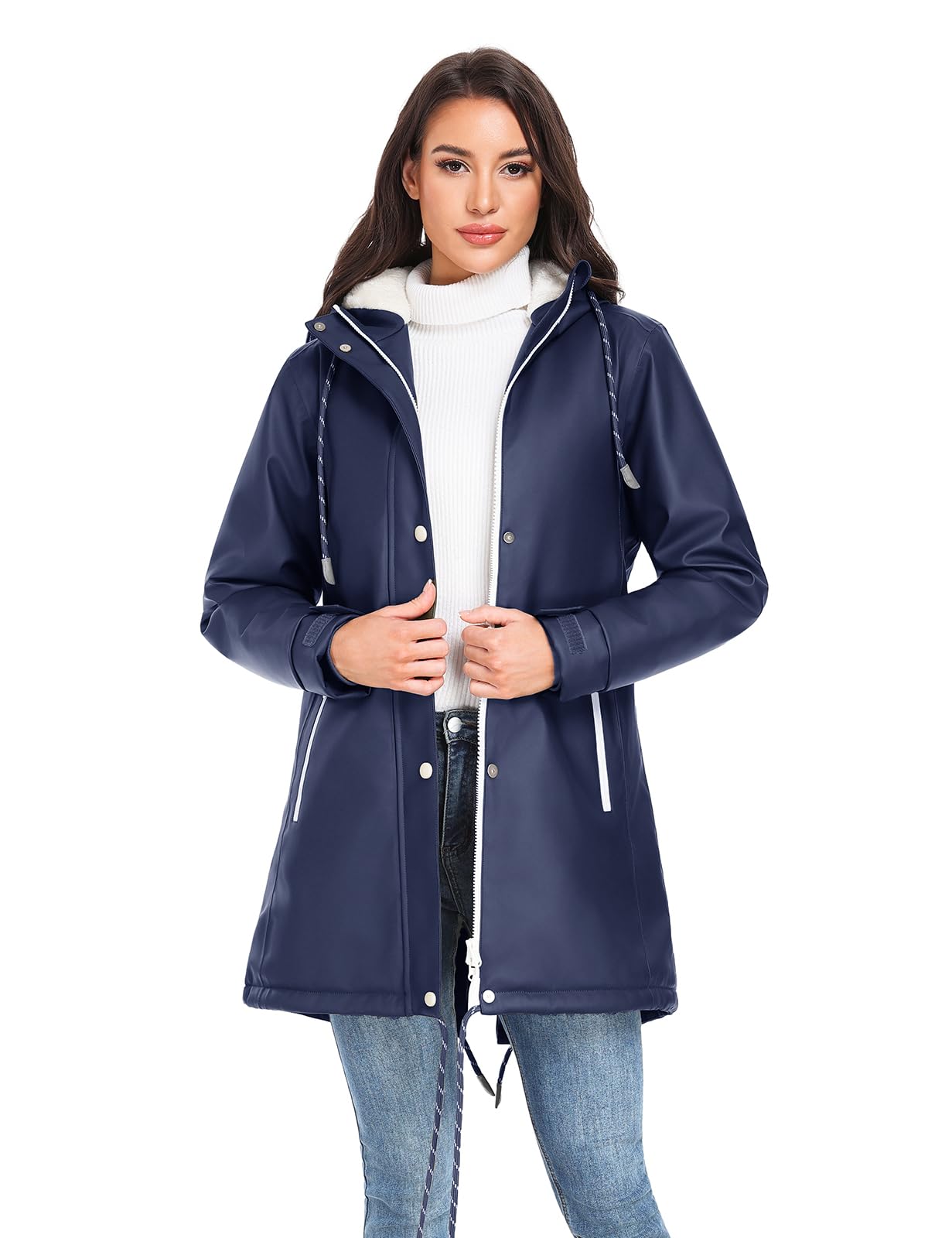 Vancavoo Chubasquero para Mujer Chaqueta Impermeable Abrigo Invierno Parka de Capucha Cálido Largo Abrigos Resistente al Viento Senderismo