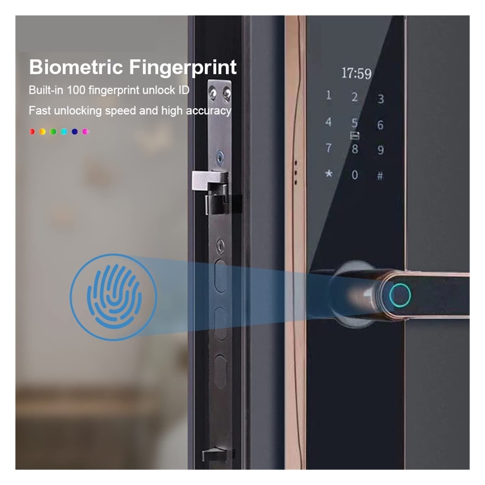Cerradura inteligente, Bloqueo Eletrónico Wifi for la puerta de seguridad con bloqueo huellas digitales huella digital IC Tarjeta contraseña Entrada sin teclas aplicación(24 x 280 Single hole)