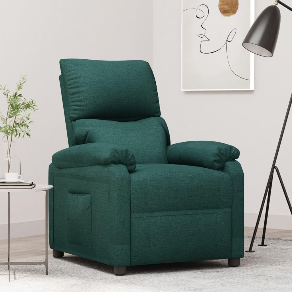 Poltrona relax con funzione reclinabile, poltrona TV manuale regolabile, comoda poltrona TV imbottita con poggiapiedi, moderna poltrona relax in tessuto per soggiorno, verde scuro