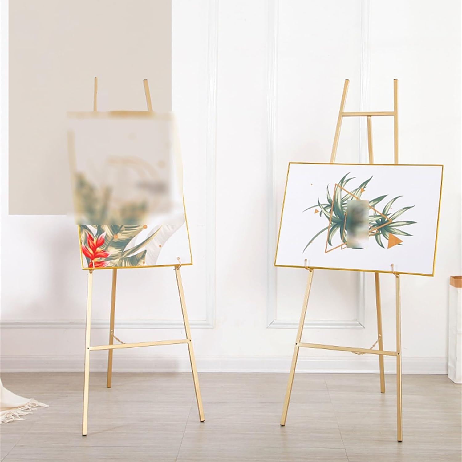Gold Metal Easel Stand - 145cm Tall, Portable & Foldable Art Easel for Weddings, Indoor/Outdoor Painting, Sturdy Adjustable Design (Round Tube) - Perfect for Artists & Events