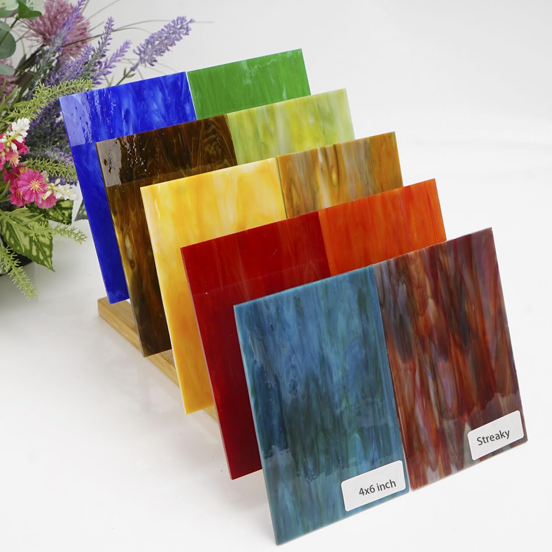 Lanyani 10 Sheets Variety Streaky Glass Packs 4 x 6 inch Cathedrals Stained Glass Sheets for Mosaic Tiles Crafts,Mixed Colors