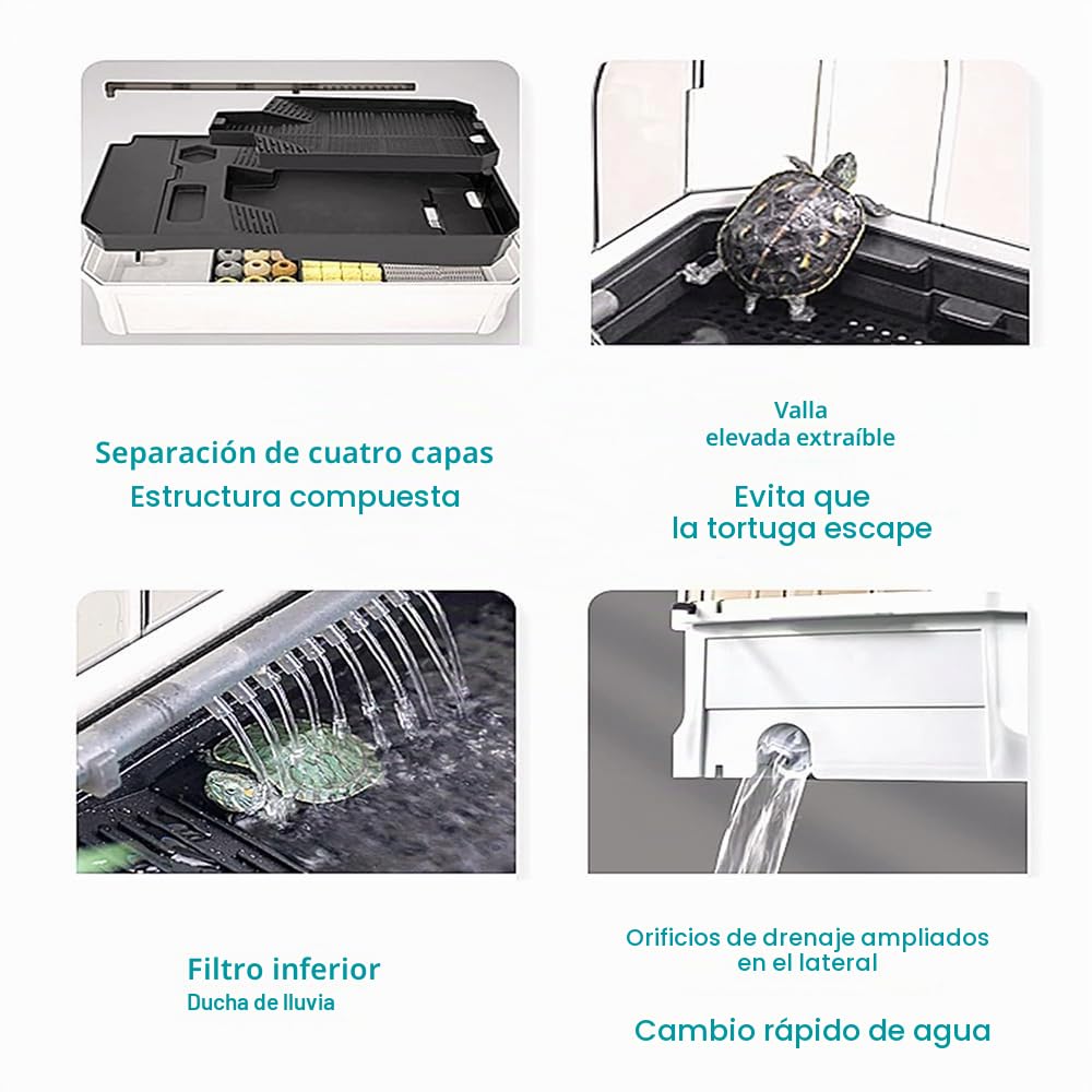 Acuario Con Tanque Para Tortugas, Tanque Para Tortugas Extra Grande Con Terraza, 5 Áreas/filtro De Algodón/plantas De Plataforma, Fácil De Cambiar El Agua Y Limpiar, Para Tomar El Sol, Alimentarse
