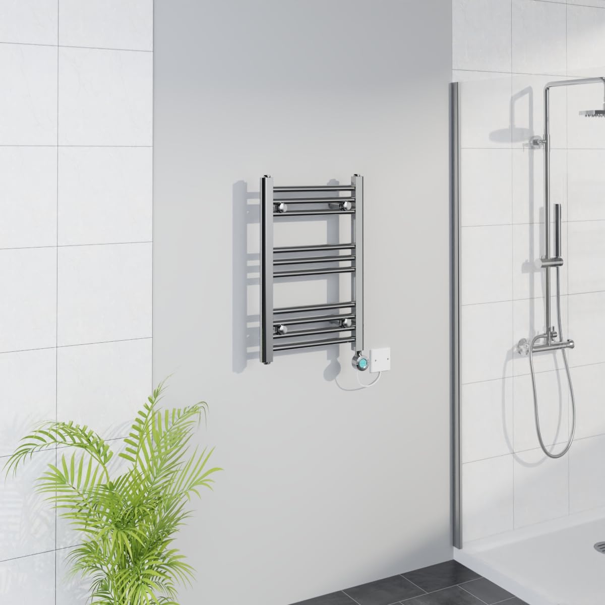 Warmehaus Chrome Smart Wifi Thermostatic Electric Bathroom Straight Heated Towel Rail Warmer Radiator With Timer 600X400mm