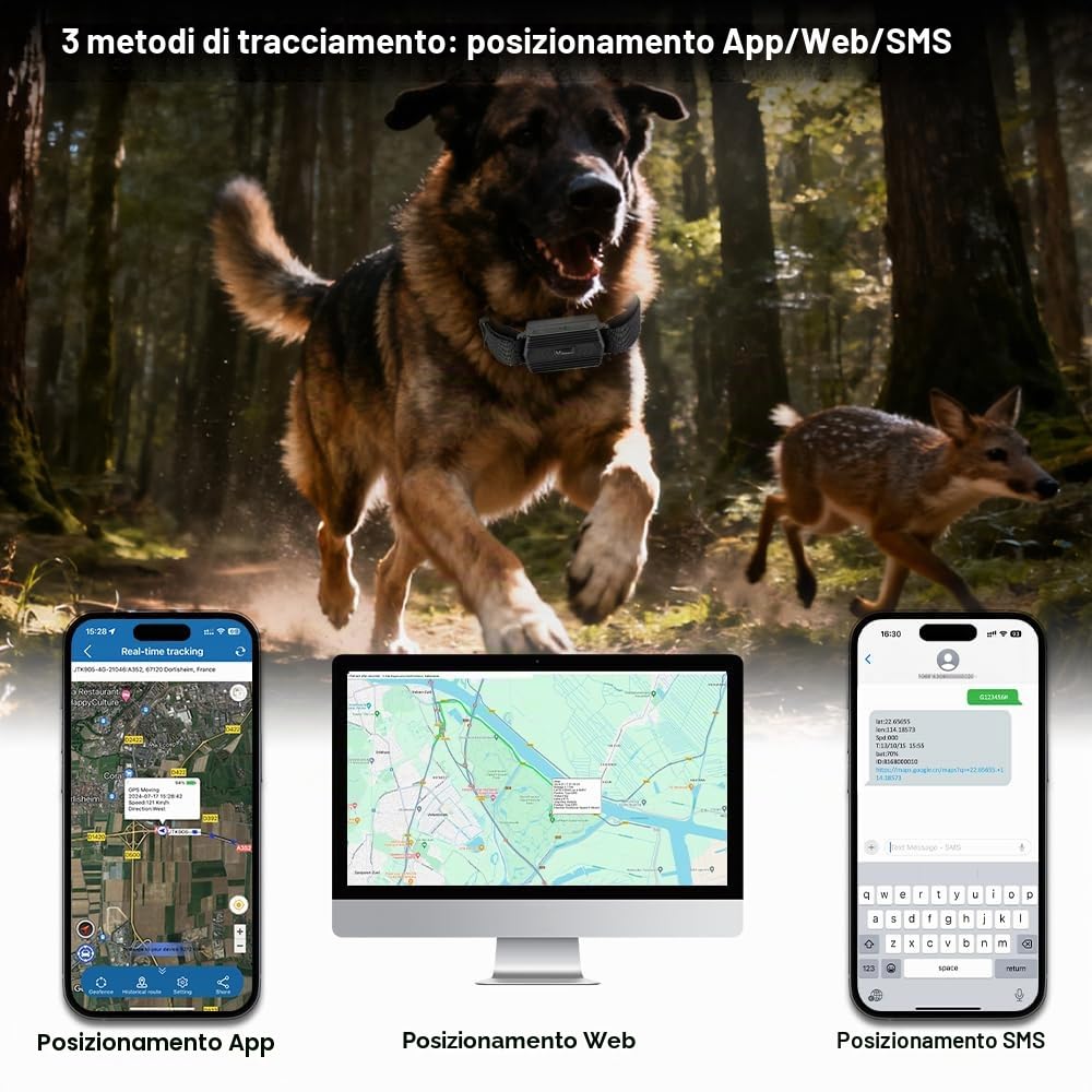 Winnes 4G Localizzatore GPS Tracker Collare GPS per Cani da Caccia,Portatile GPS Finder per Cavalli/Mucche/Pecore/Retriever 3000mah Geofence Anti-theft Monitoraggio in Tempo Reale,4G TK935