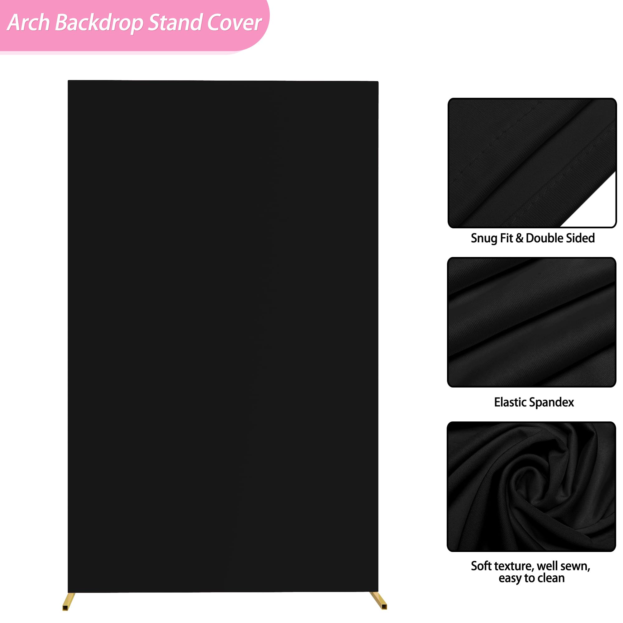 Fomcet Wedding Arch Cover Black 6.6FT x 4FT Square Spandex Arch Backdrop Covers Stretchy Fabric for Birthday Party Baby Shower Anniversary Arch Stand Decoration