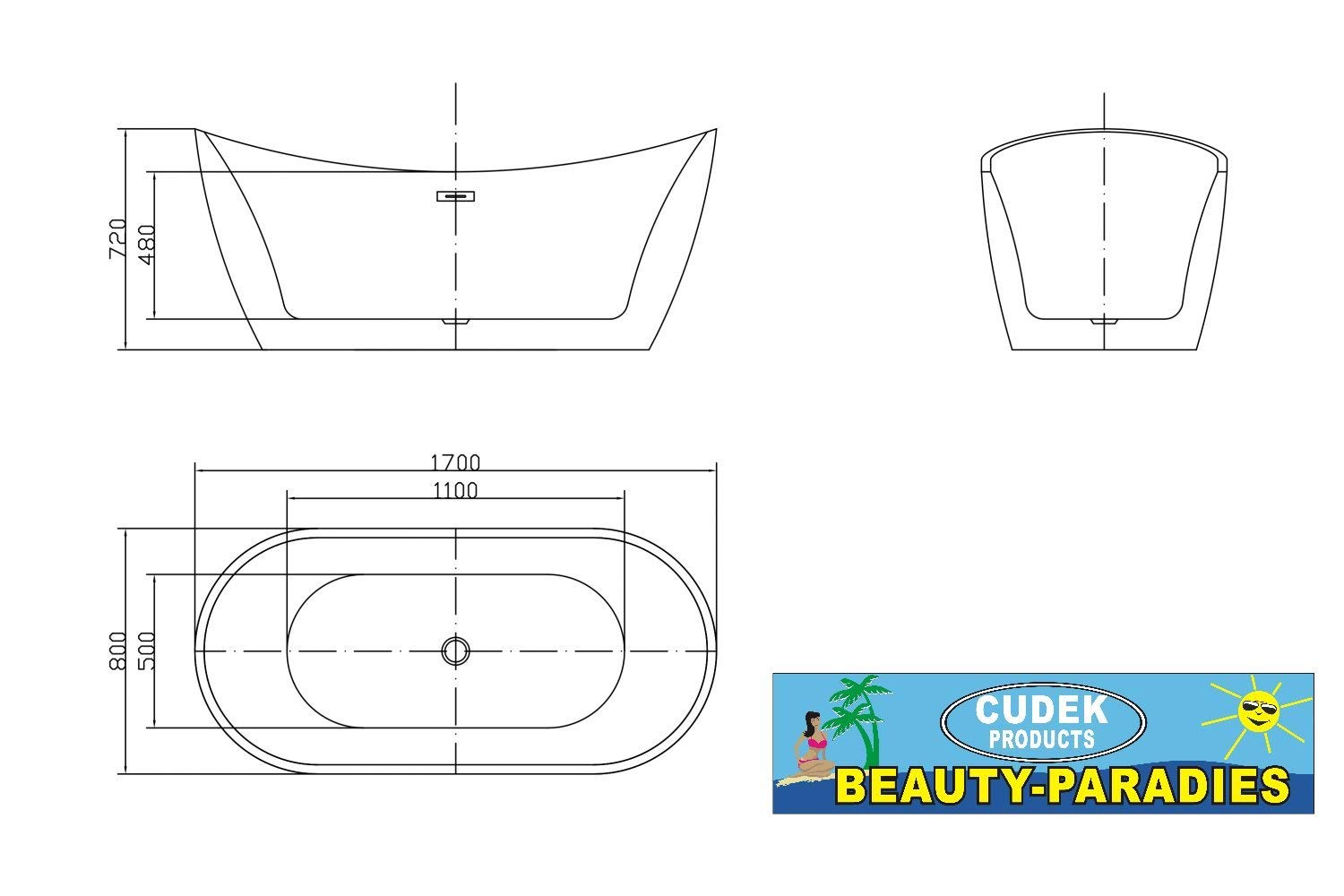 Luxus freistehende Badewanne 170 Designer Acrylwanne-Wanne mit. Ablauf Überlauf inkl. Spedition
