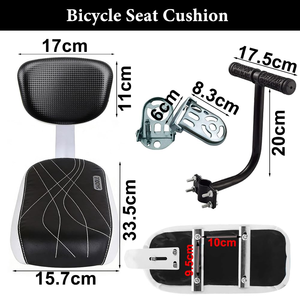 Seggiolino Bici Posteriore Universale con Schienale, Kit Cuscino, Braccioli e Poggiapiedi Regolabile, Sedile Posteriore Bicicletta per Bambini, Ragazzi e Adulti