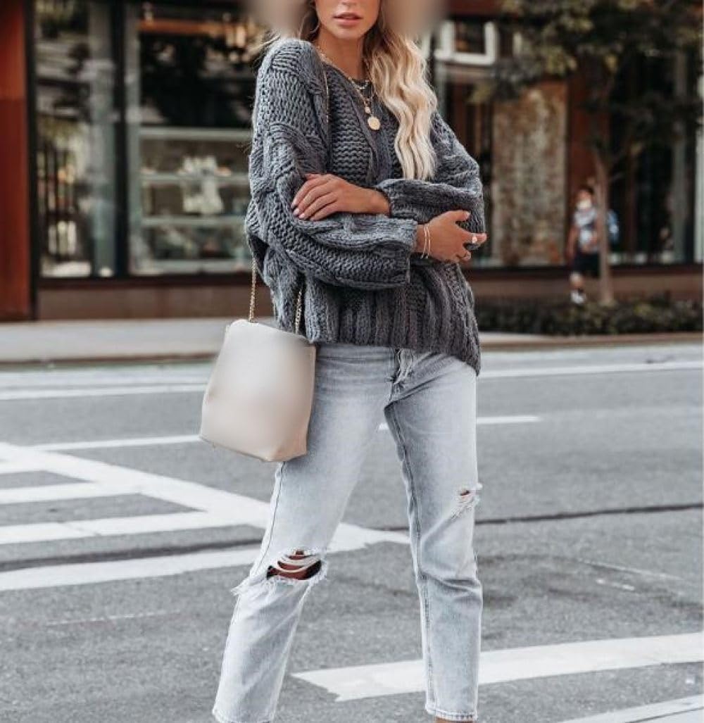 Pull À Épaules Dénudées pour Femme, Pull À Épaules Dénudées pour Femme, Pulls Surdimensionnés en Tricot Épais À Câble Aran, Pull en Tricot Sexy, Pull Décontracté, Hauts en Tricot