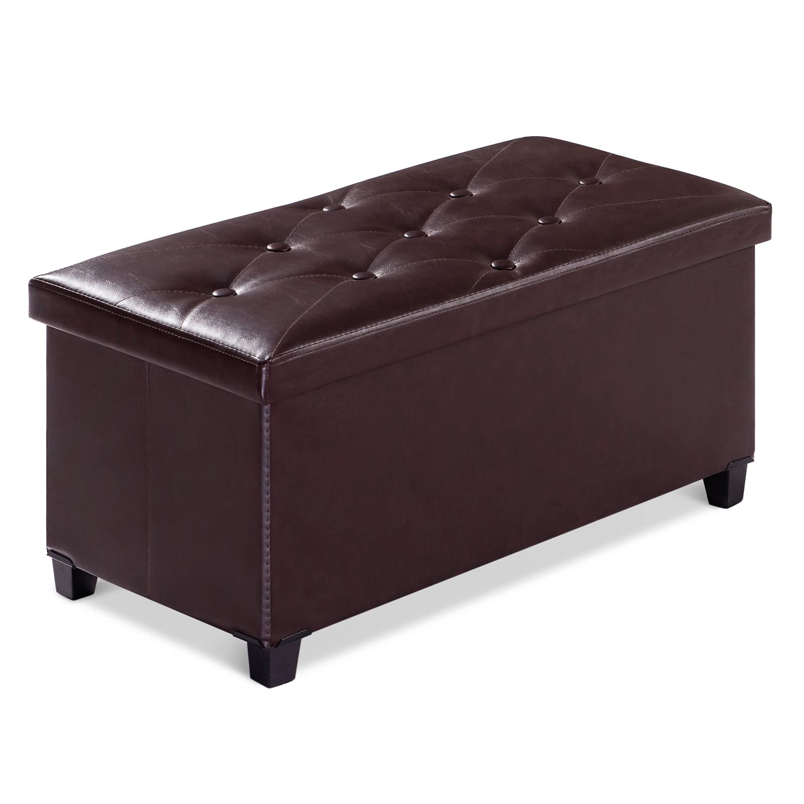 BRIAN & DANY Banc de Rangement, Coffre de Rangement, Pouf Pliable, Montage Facile, pour Salon, Chambre, Entrée, Marron, 76 x 38 x 38 cm