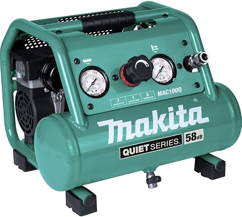 Makita MAC100Q Quiet Series, 1/2 HP, Compresor de aire eléctrico compacto, sin aceite, 1 galón