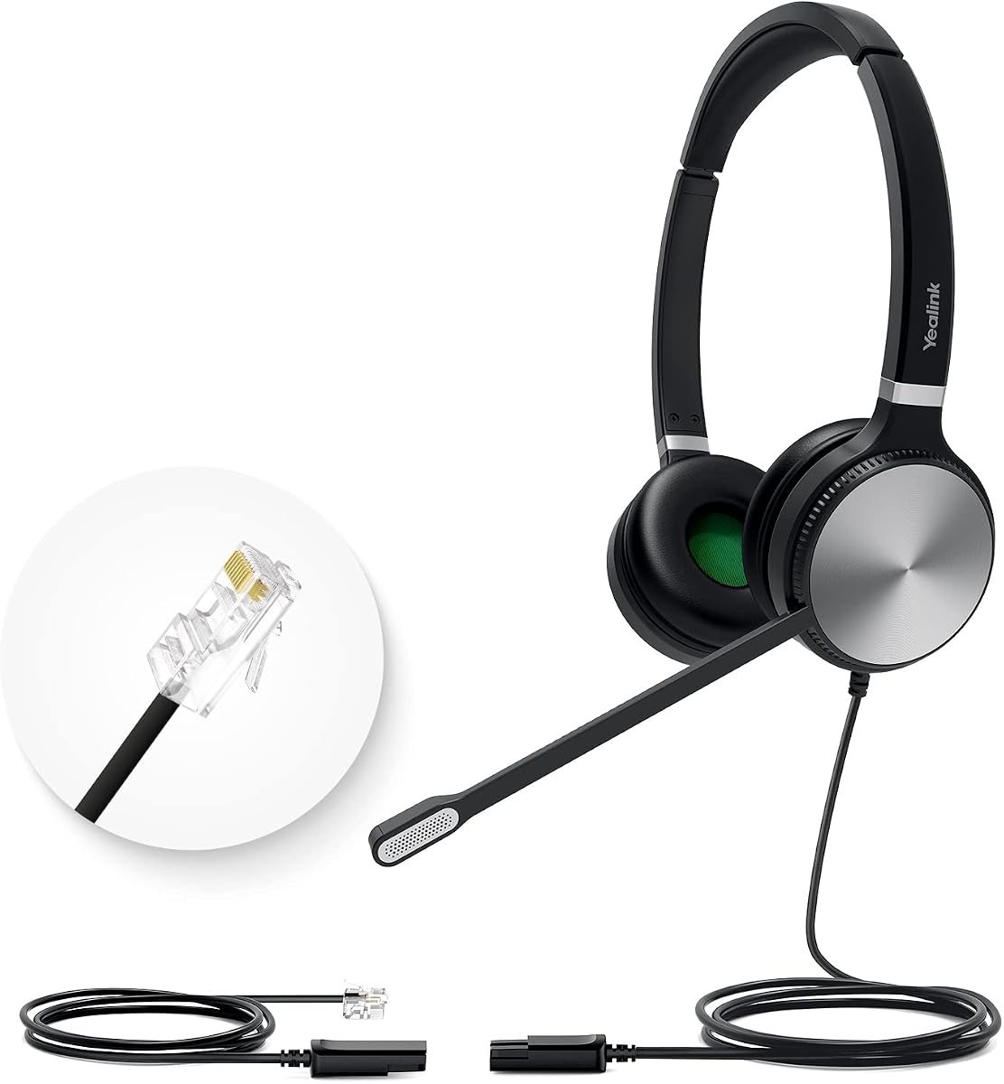 Phone Headsets for Office Phones YHS36 QD to RJ9 Wired Headset Compatible with Poly Snom Grandstream Phones Desk Landline VoIP Headset with Microphone -Dual/170g/2.1m Cable