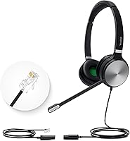 Vista 10 de Yealink Auriculares de teléfono para teléfonos de oficina YHS34 Lite QD a RJ9 auriculares con cable compatibles con Poly Snom Grandstream teléfonos