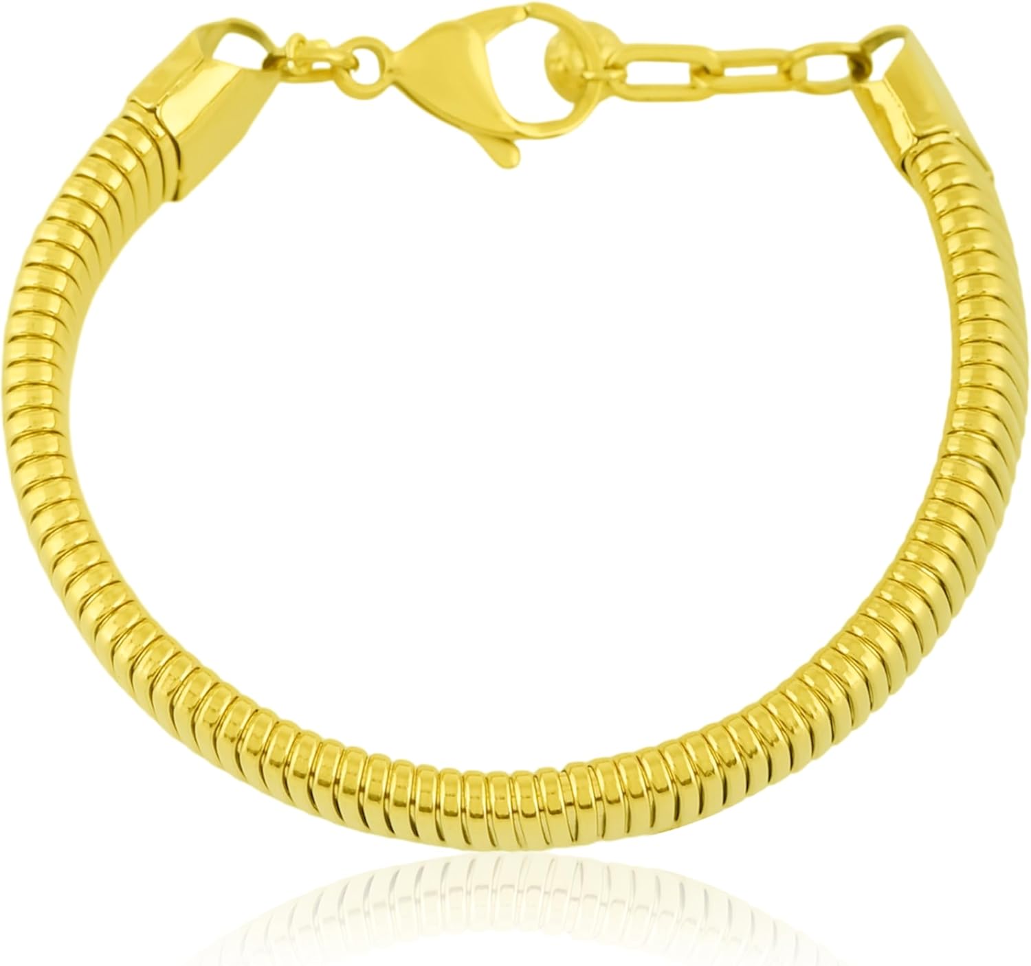 Gold Plated Snake Chain Bracelet for Women, Wide Ribbed Statement Bracelet with Lobster Clasp, Party Wear Jewelry
