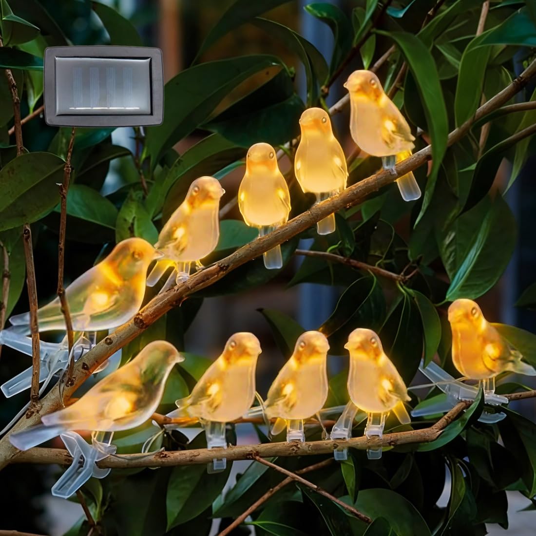 WRQIOO Bird Solar Lights Outdoor Garden, 10 Birds Solar String Lights Garden with Clip, 4.7m Length, for Yards, Weddings, Lawns, Fences, Warm White