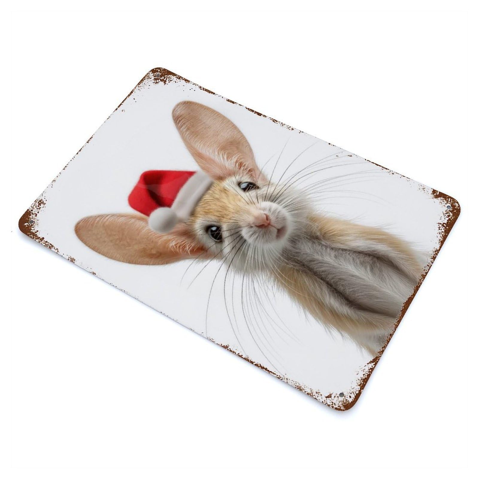 Festive Gobi Jerboa with Santa Hat Rust Effect Tin Sign 11.8"x7.9", Novelty Wall Decor for Garage, Pub Or Kitchen
