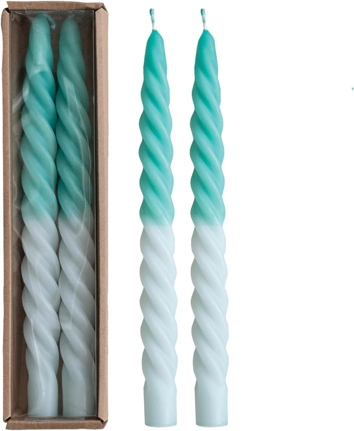 Creative Co-Op Tall Unscented Twisted Taper Candles, Aqua Ombre and Mint Color, Set of 2