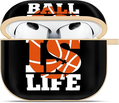 Miniatura 3 de Basketball is Life - Funda compatible con AirPods 3 de baloncesto, bonita funda chapada en oro de 3ª generación con llavero protector duro Gen 3