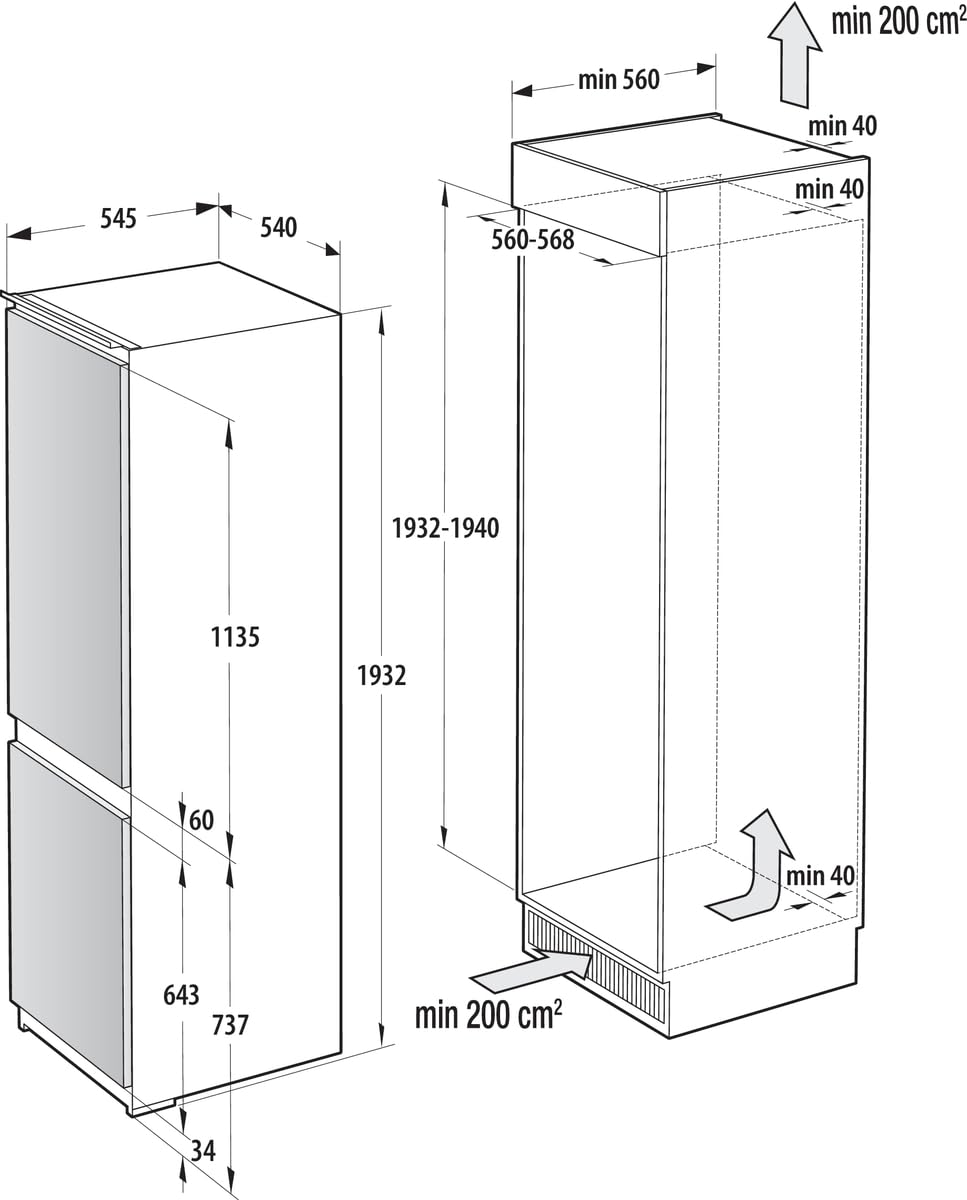 Gorenje NRKI517E41 Einbau-Kühl-Gefrierkombination, 177cm Nische, Schlepptürscharnier, 252 L(176L plus 76L), NoFrost, AdaptTech, SuperCool, ConvertActive, BxHxT: 54×177,2×54,5 cm, Weiß