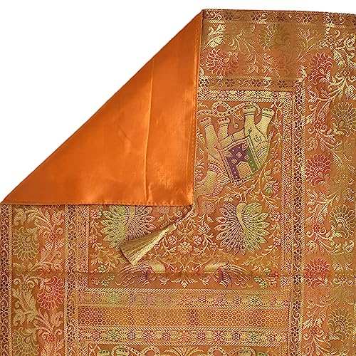 Image of Banarasi Brocade Silk Handmade Table Runner for Dining Table, Centre Table, Coffee Table 70 X 16 in Table Top Table Cloth Room Decor Runner (Mustard Yellow)