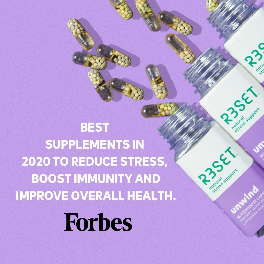 R3SET Unwind & Restore Nighttime Stress Relief & Sleep Aid Support, Melatonin-Free Daily Supplement– Ashwagandha, Chamomile, Valerian Root, Lemon Balm, GABA, 5-HTP, Vitamin D3, 14 Botanical Capsules