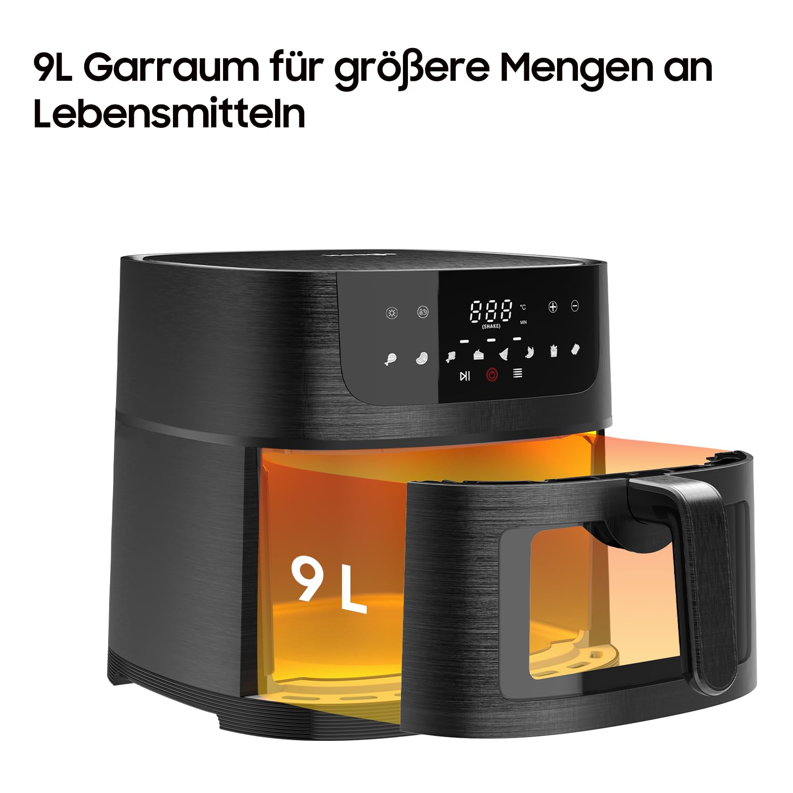 Heißluftfritteuse XXL Air Fryer 9L - Heissluftfriteuse mit Großes Sichtfenster | Friteuse Airfryer ohne Öl mit Digitalem Led Touchscreen, 8 Programmen, Shake-Modus, 1800W, Rezeptbuch