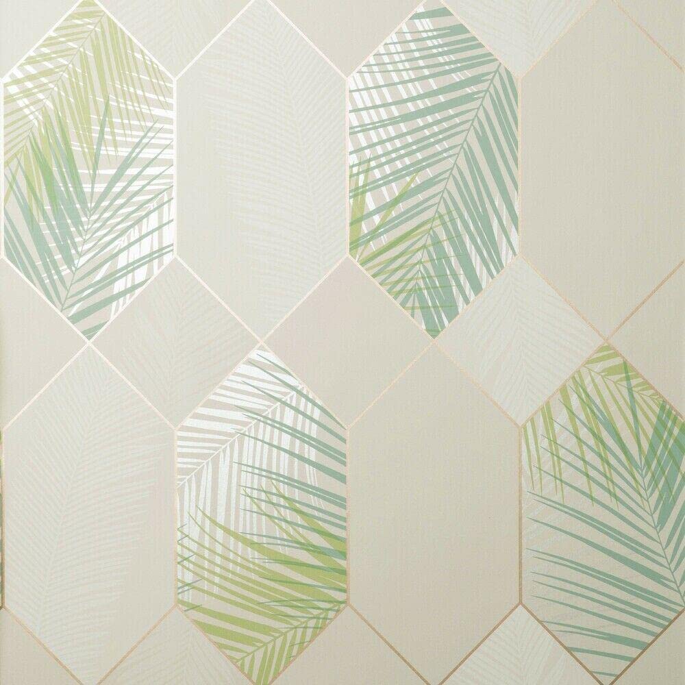 Yöl Cream-Full Roll Full Roll Cream Gold Miami Wallpaper Tropical Jungle Geometric Metallic